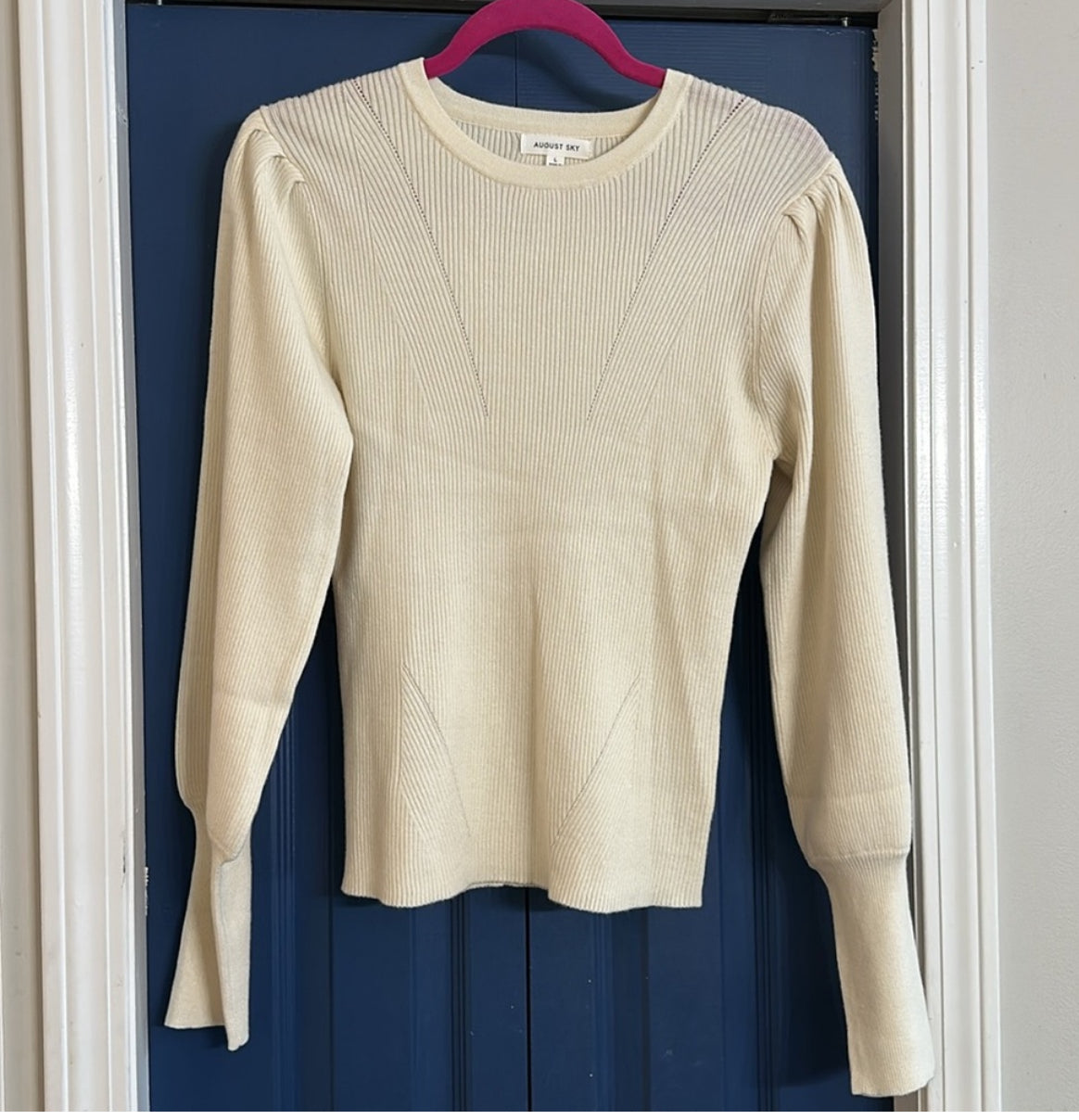 August Sky Cream Ribbed Sweater