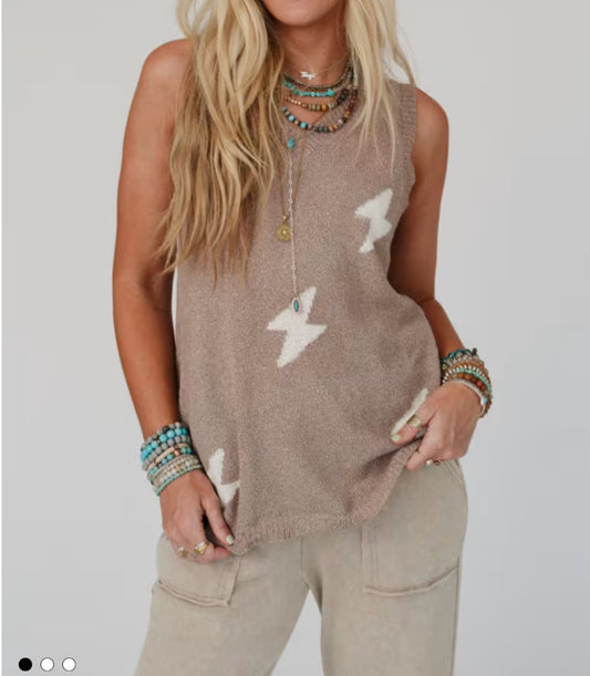 Easel Lightning Bolt Sleeveless Top